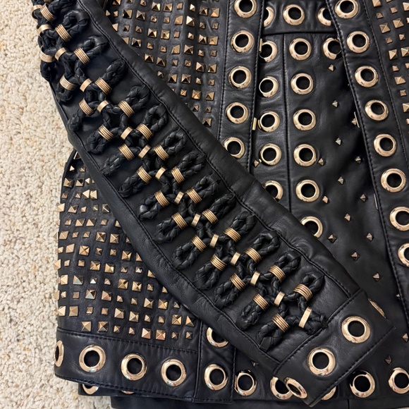 KIDMAN EMBELLISHED LEATHER BOXY JACKET + RILEY A-LINE STUDDED LEATHER SKIRT - Picture 3 of 9